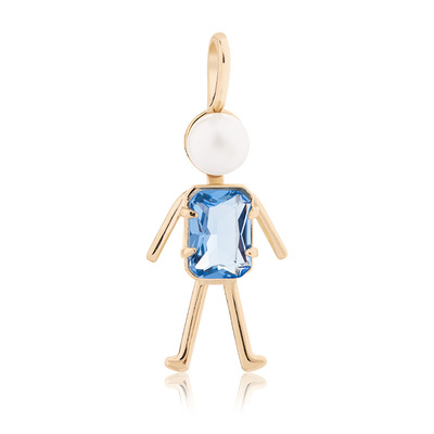 Pingente Menino Banhado A Ouro Com Perola E Pedra Na Cor Azul