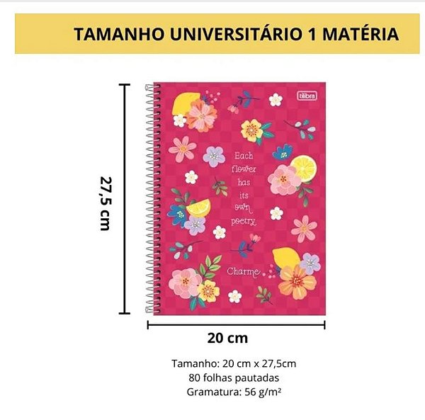 Caderno espiral capa dura universitario 1 matéria charme tilibra