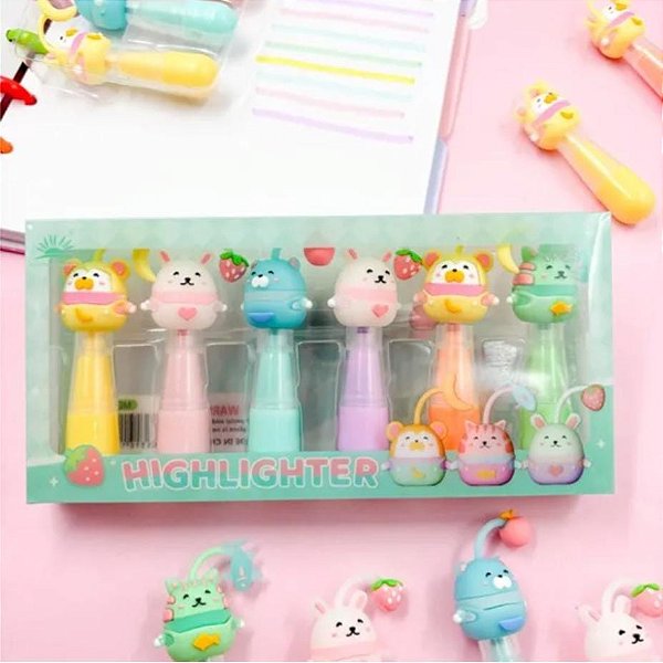 Marca texto Fofo Bichinhos cute - com 6 cores