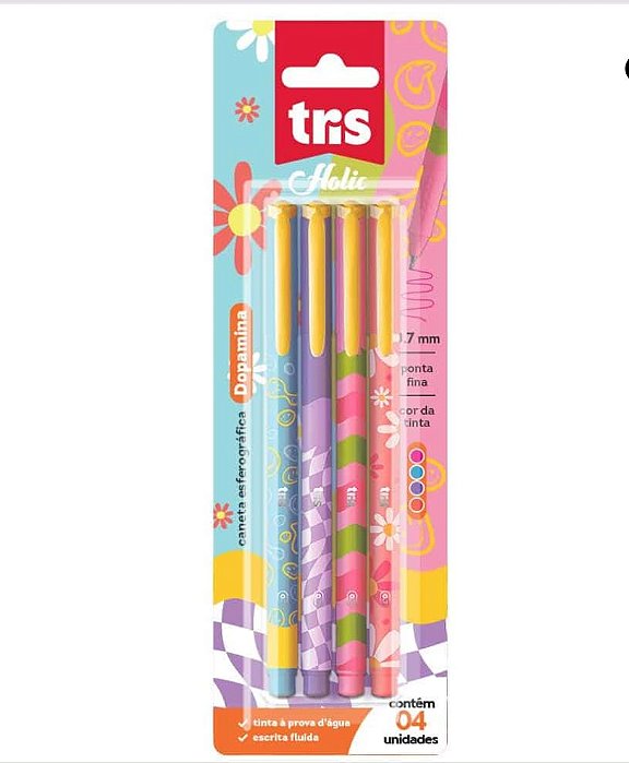 Caneta Esferográfica Holic Dopamina – 0.7mm – Cartela 4 un – Tris