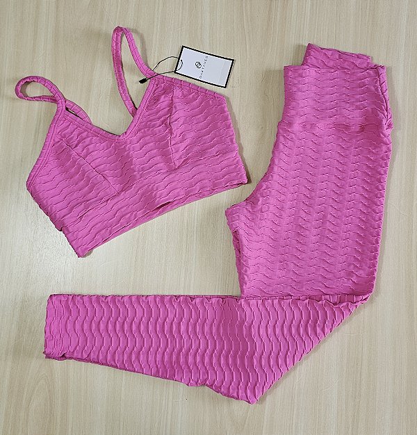 Conjunto de Legging Texturizado Ondas - Rosa M (com top modelo Atitude)