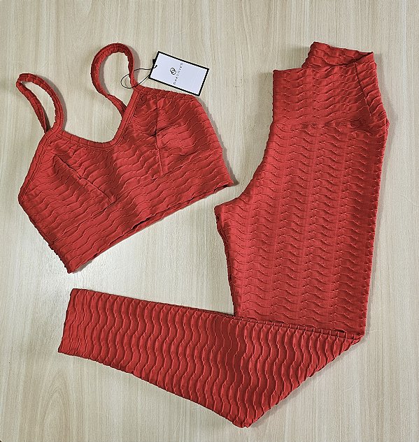 Conjunto de Legging Texturizado Ondas - Vermelho M (com top modelo Atitude)