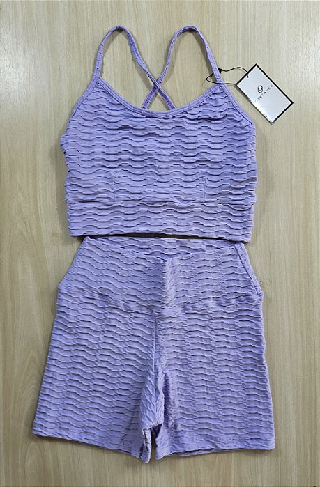 Conjunto de Short Texturizado Onda - Lilás M (com top modelo Energia)
