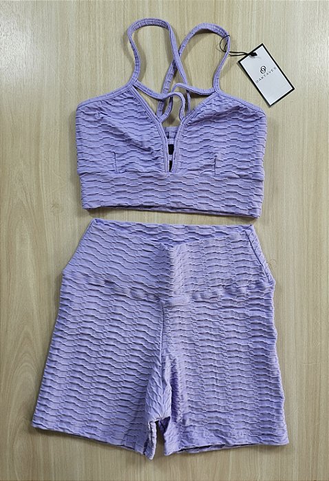 Conjunto de Short Texturizado Onda - Lilás M (com top modelo Foco)