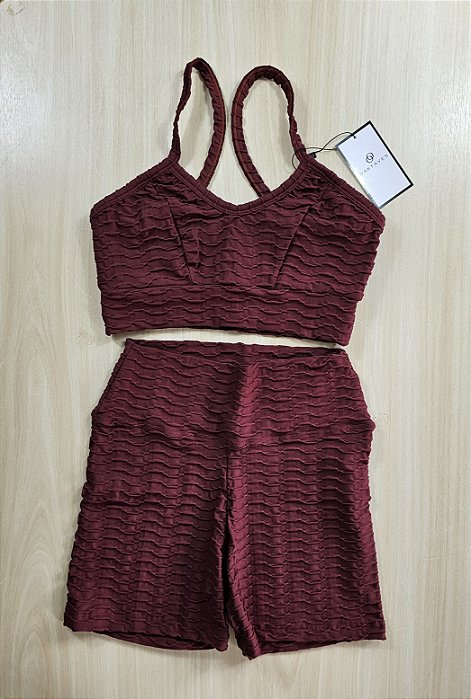 Conjunto de Short Texturizado Onda - Vinho M (com top modelo Atitude)