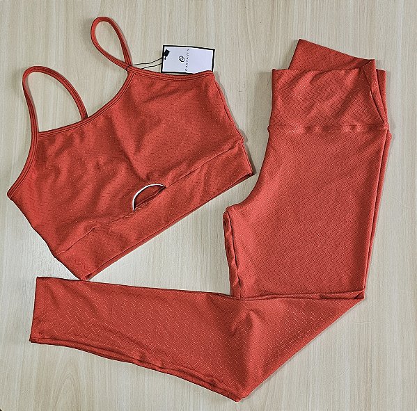Conjunto de Legging Texturizado Zig-Zag - Vermelho GG (com top modelo Dedicação)