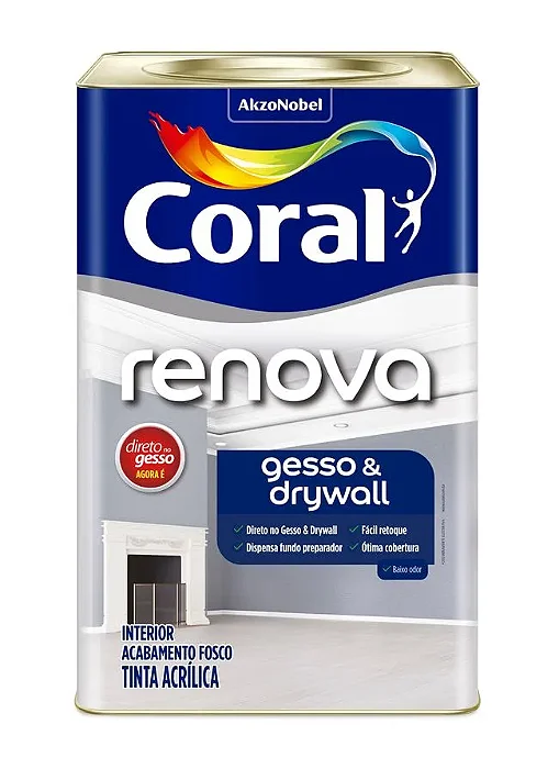 TINTA ACRÍLICO PREMIUM RENOVA GESSO DRYWALL ACABEMNTO FOSCO 18 L- CORAL