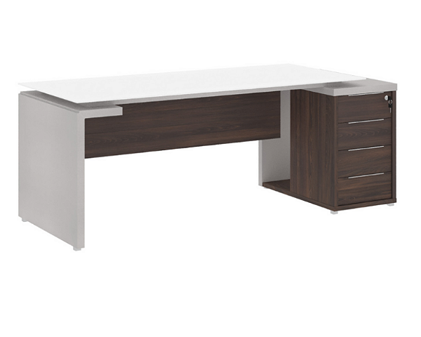 MESA DIRETOR DINÂMICA COM TAMPO EM VIDRO E GAVETA LATERAL - EDGE GEBB WORK