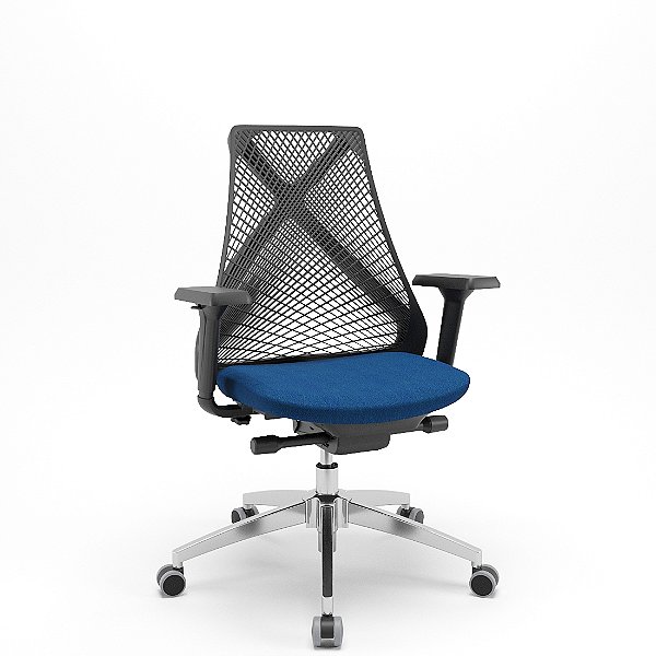 CADEIRA BIX PRESIDENTE PRETA ASSENTO AZUL - PLAXMETAL