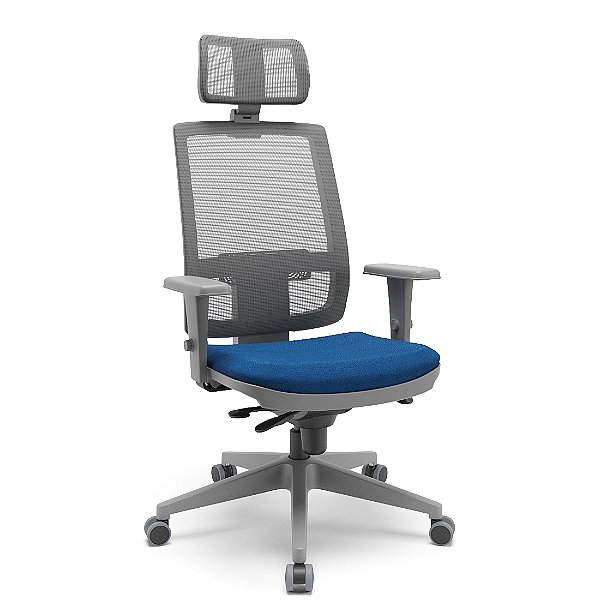 CADEIRA BRIZZA PRESIDENTE TELA GRAFITE ASSENTO AZUL - PLAXMETAL