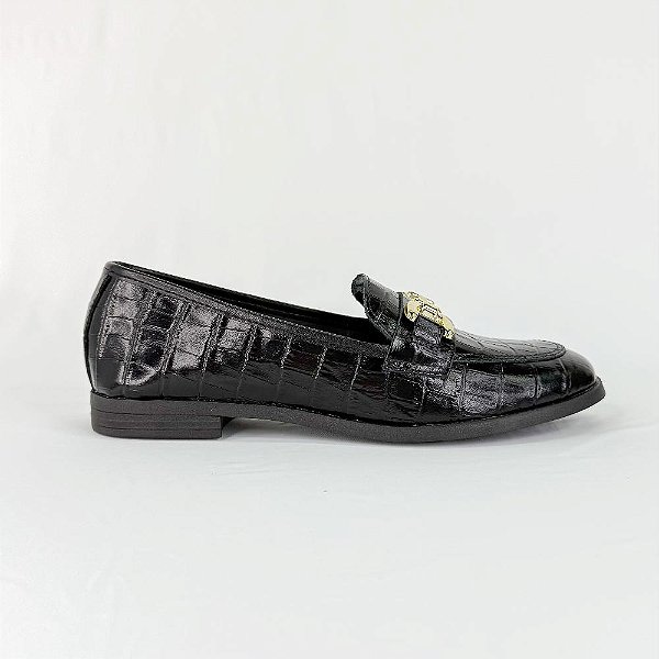 ELOISE - MOCASSIM FEMININO PRETO EM COURO CROCO 1866