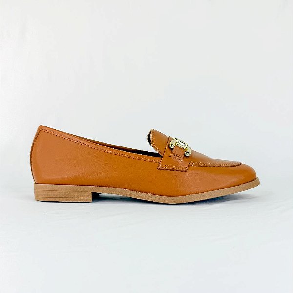 ELOISE - MOCASSIM FEMININO CARAMELO EM COURO LISO 1864