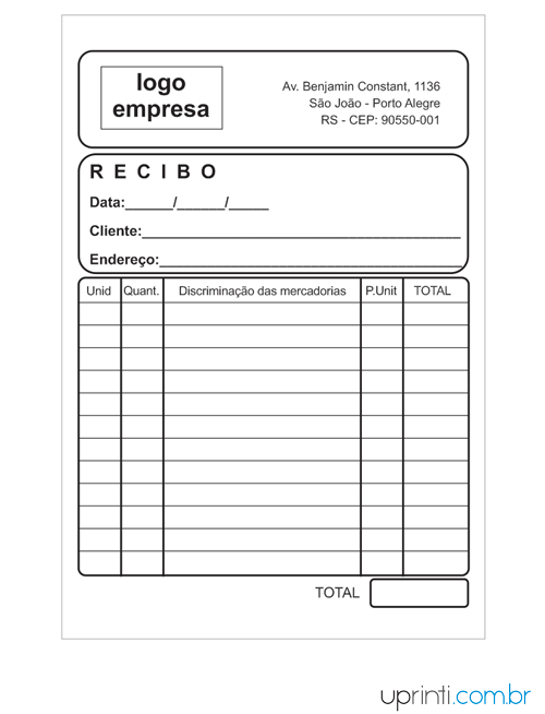 Bloco de Pedido, Recibo (Blocagem com 100 folhas) 15x21cm Preto e Branco