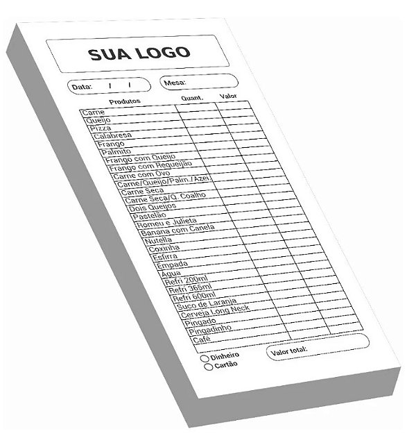 Bloco de Comanda 10x21cm 1x0 (Blocagem com 100 folhas) 1x0
