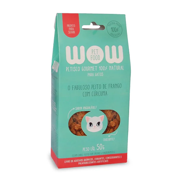 Petisco Natural Gourmet para Gatos de Frango com Cúrcuma - WOW Pet Food
