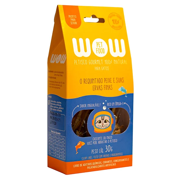 Petisco Natural Gourmet para Gatos Peixe e Ervas Finas - WOW Pet Food