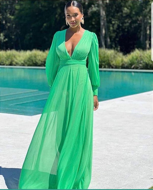 Vestido longo em Tule Monalisa Verde Tiffany