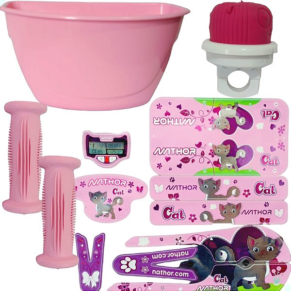 Kit De Cestinha Buzina Adesivo P/Bicicleta Aro 12 Nathor