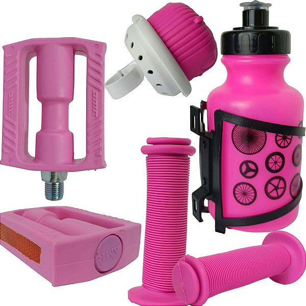 Kit Pedal Buzina Manopla Garrafinha Bicicletas Do Aro 14/16