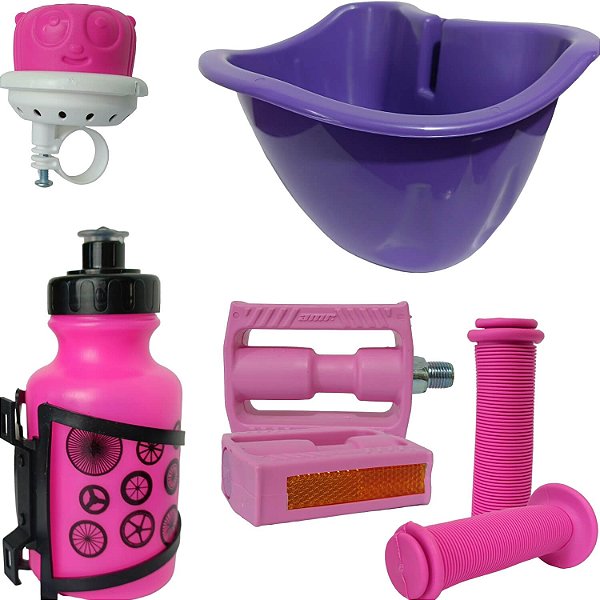kit Cestinha Buzina Pedal Punho P/Bicicleta do aro 16 Nathor