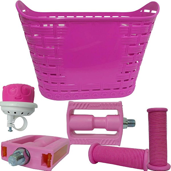 Kit Cesta Pedal Punho Buzina Para Bicicletas Infantil 14/16