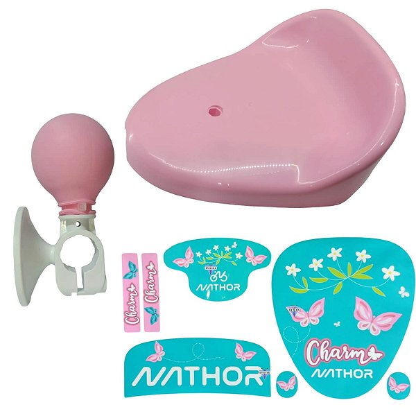 Kit Banco Mais Adesivo Buzina Para Triciclo Infantil Nathor Assento Selim