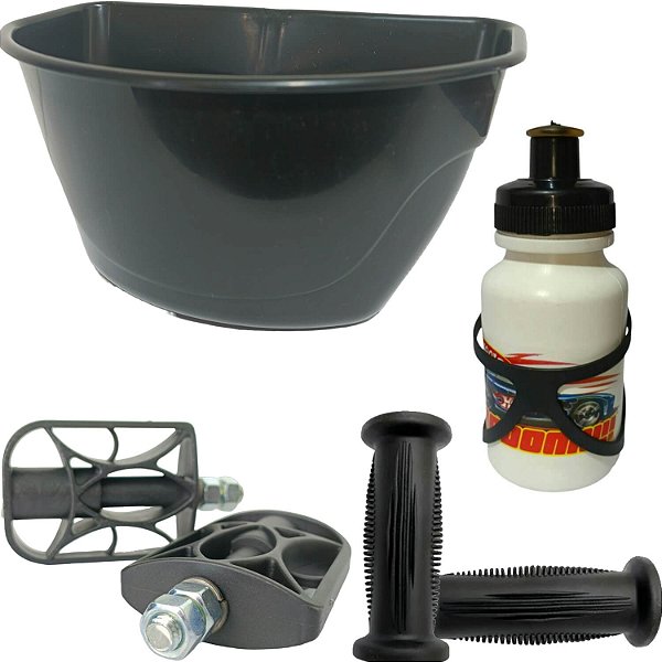 Conjunto Cestinha Garrafinha Pedal Punho P/Bicicletas Aro 12