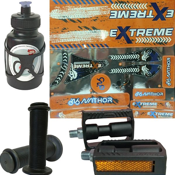 Kit Pedal Adesivo Manopla Garrafinha Para Bicicleta Do Aro 16 Nathor