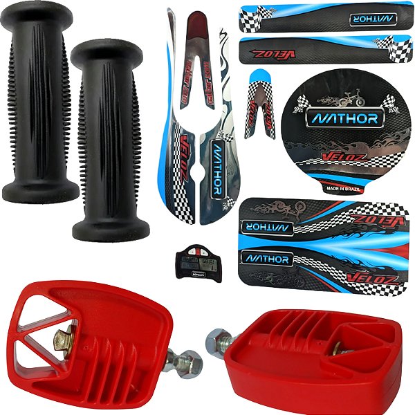 kit Pedal Adesivo Punho para Bicicletas do aro 12 Nathor COR:VERMELHO