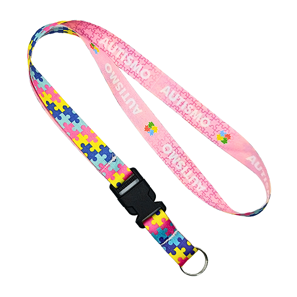 Cordão de Identificação Autismo - Quebra Cabeça Dupla Face Rosa