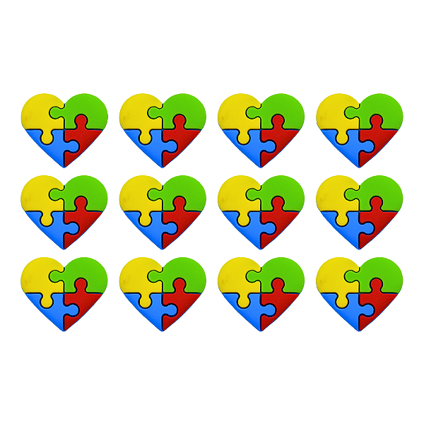 12 Apliques Emborrachados - Autismo - Coração Vermelho