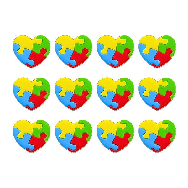 12 Apliques Emborrachados - Autismo - Coração Quebra Cabeça
