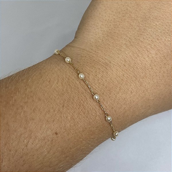 PULSEIRA PÉROLAS PEQUENAS BANHO OURO 18K