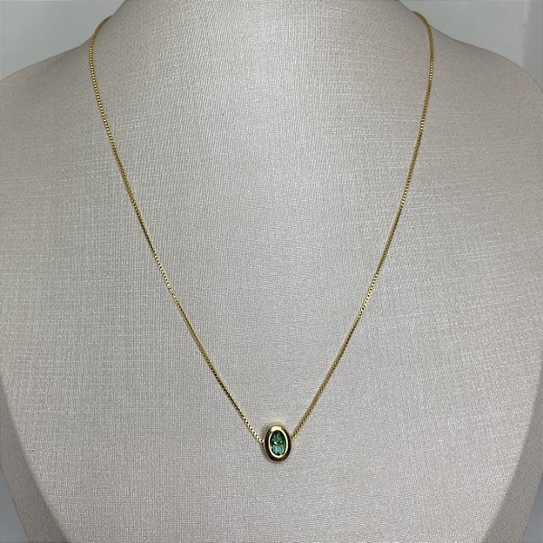 CONJUNTO OVAL DELICADO COM PEDRA TURMALINA VERDE