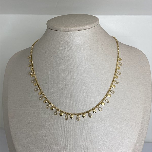 CHOKER GRUEMÊ GOTA LISA + ZIRCÔNIAS 35 + 10 CM
