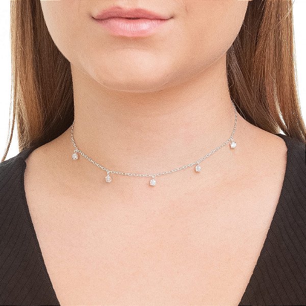 GARGANTILHA CHOKER ZIRCÔNIAS REDONDAS