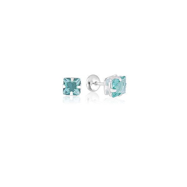 Brinco Baby Press Pedra Quadrada Prata 925