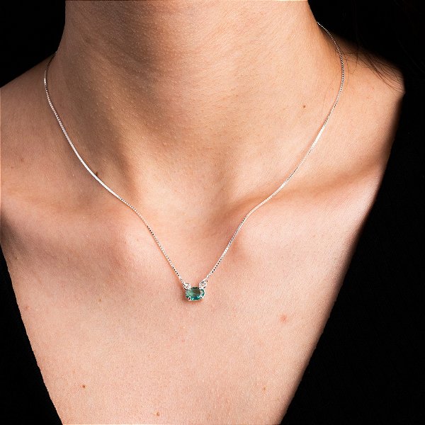 Gargantilha Prata 925 com Zircônia Oval