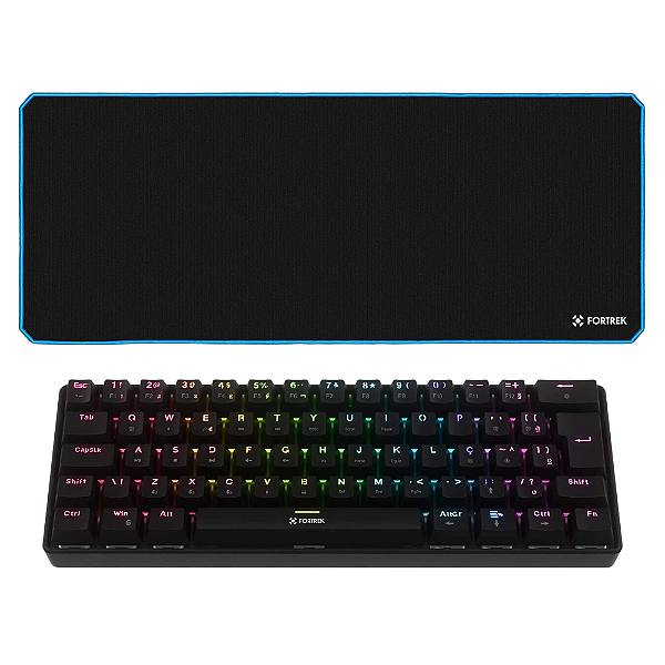 Kit Fortrek Teclado Mecânico Gravity Air Compact Wireless Preto + Mouse Pad Gamer Speed MPG104 - 900x400mm - Azul