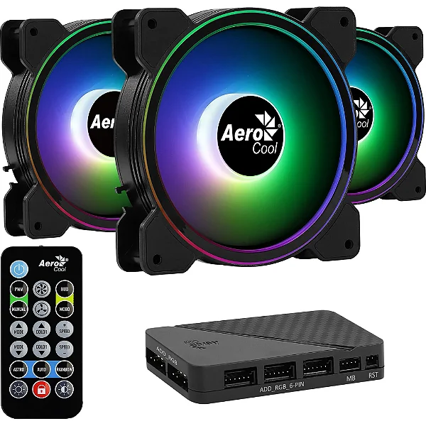 Kit 3 Coolers Aerocool Saturn 12 Pro ARGB + Hub + Controle