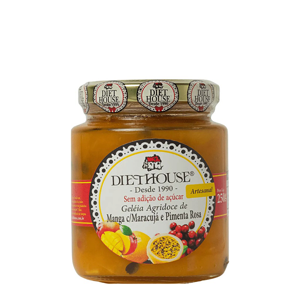 Geleia Artesanal de Manga, Maracujá e Pimenta Rosa Zero Açúcar 250g
