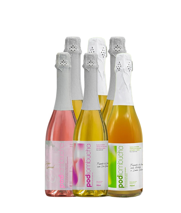 Caixa com 06 Unidades - Espumante de Kombucha Zero Álcool 750ml