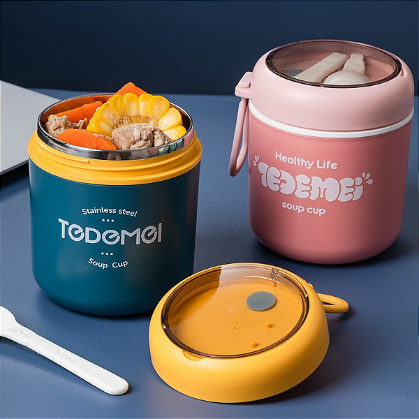 Pote/Copo Térmico De Aço Inoxidável - 530ML -  Inclui Colher De Sopa Para Alimentos