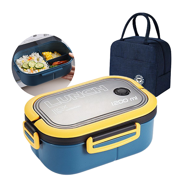 Kit Marmita Fitness Hermética Retangular de 1L Com Bolsa Térmica