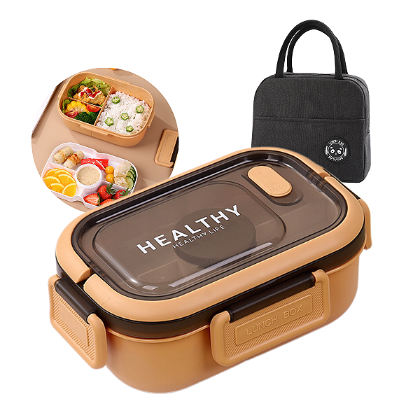 Kit Marmita Fitness Hermética Retangular de 1.2L Com Bolsa Térmica