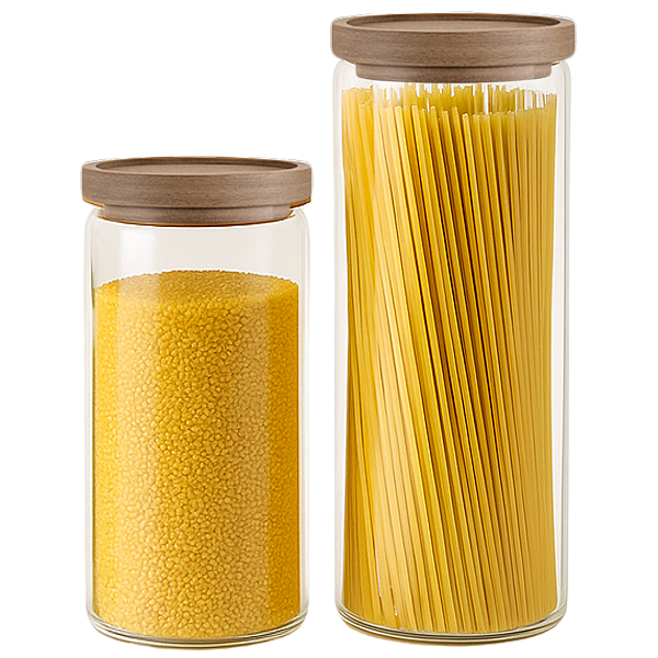 Kit Com 2 Potes Hermético De Vidro Com Tampa De Madeira Para Mantimentos - 950ML e 1500ML