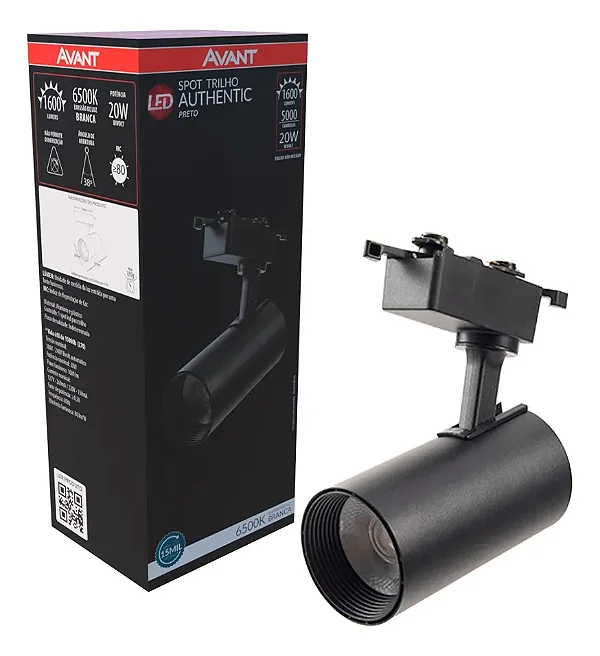 Kit 2 Spot LED Trilho Preto 20W 6500K Avant