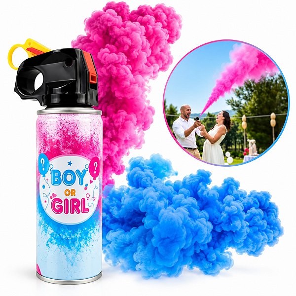 Spray Colorido Chá Revelação Fumaça Rosa ou Azul Menino Menina