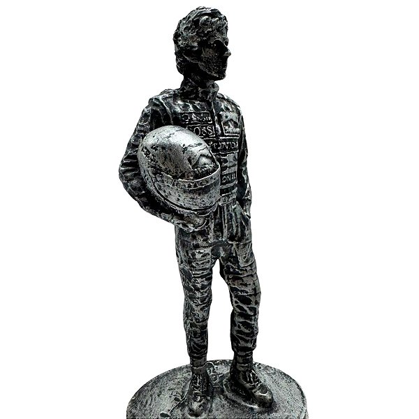 Estátua Boneco Action Fiogure Ayrton Senna Prata Resina