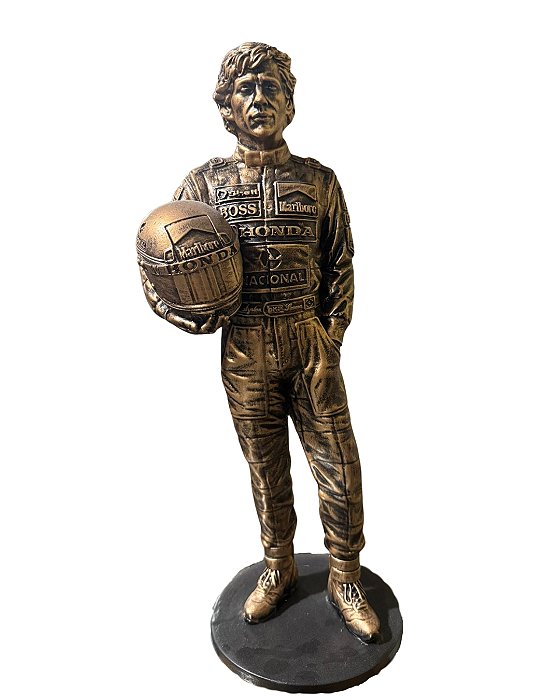 Estátua Ayrton Senna Dourado 40 cm Resina Troféu Geek Colecionavel